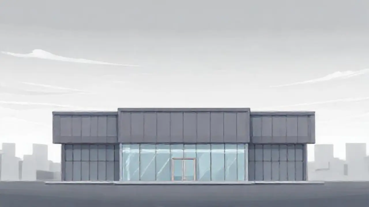 Edificio vacío bajo un cielo gris