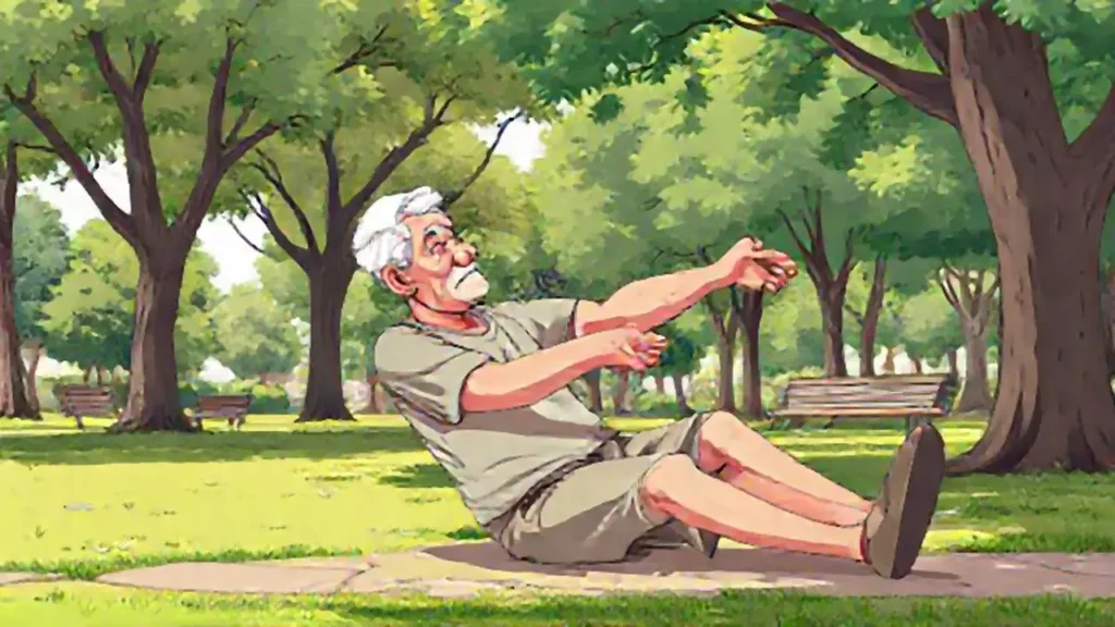 Hombre mayor estirándose en el parque
