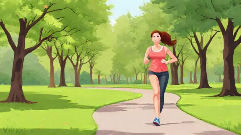 Mujer corre en un parque verde