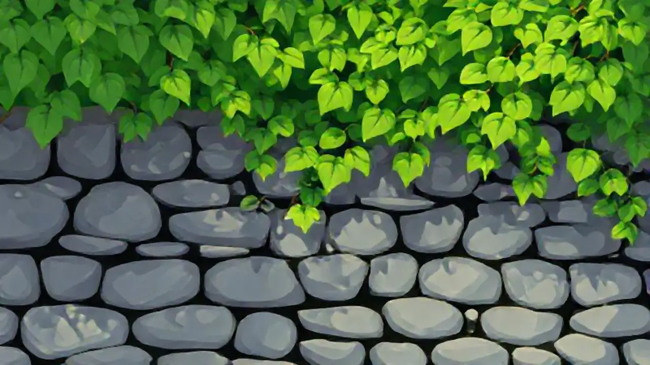 Hojas verdes sobre muros de piedra
