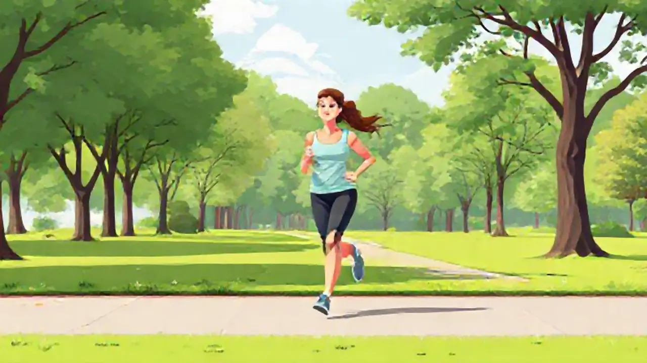 Mujer corre en un parque verde