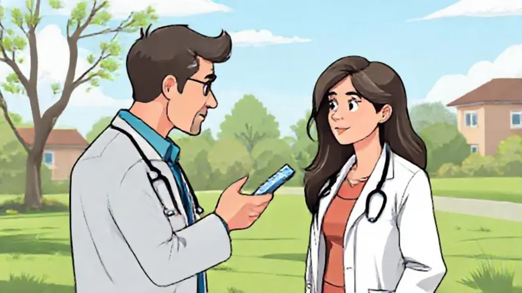 Médico examina a mujer al aire libre