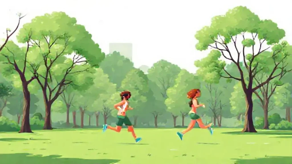 Corredores en el parque verde