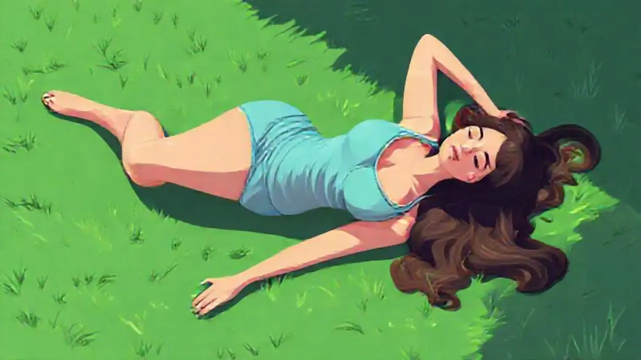 Mujer descansando en el césped