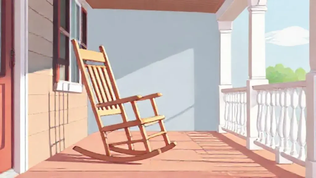 Silla de madera vacía en el porche