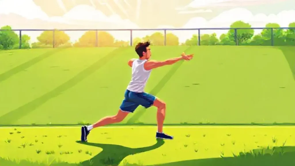Atleta se estira en un campo soleado