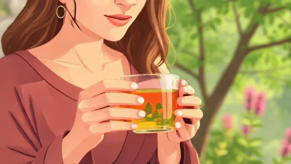 Mujer con té hierbas al aire libre