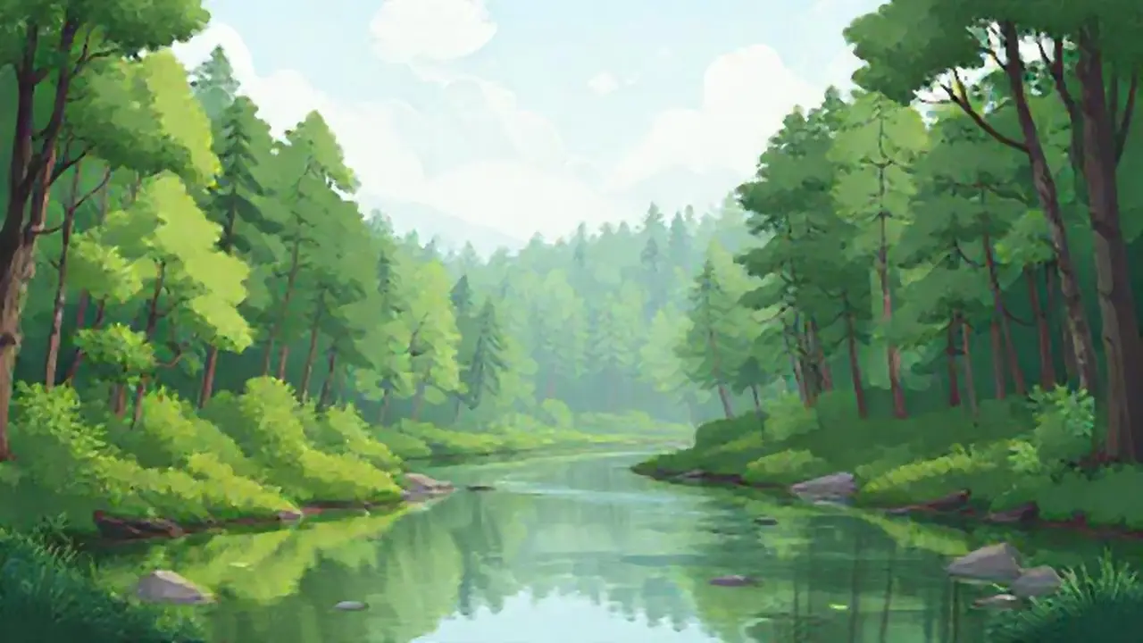 Bosque verde, río sereno