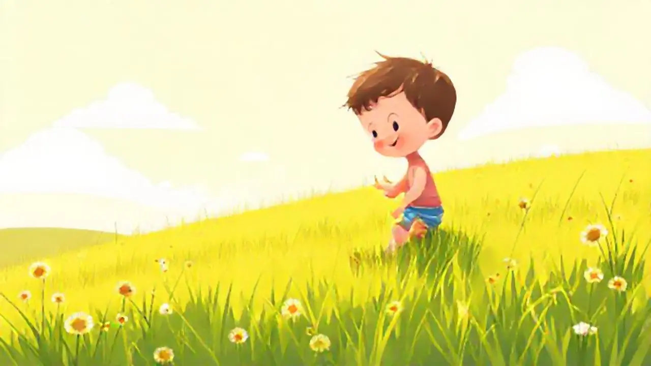 Niño jugando en el campo soleado