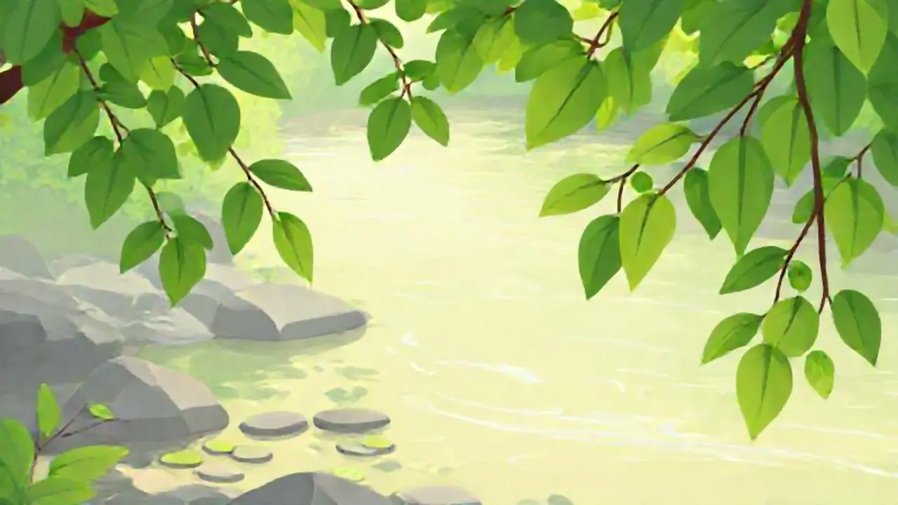 Hojas verdes junto al río