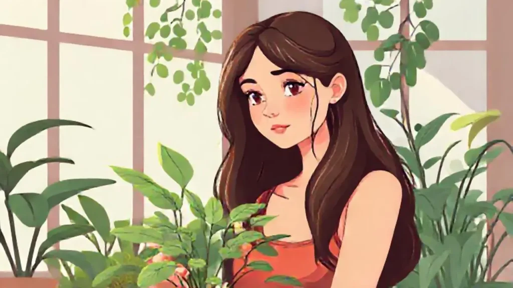 Mujer con plantas en casa