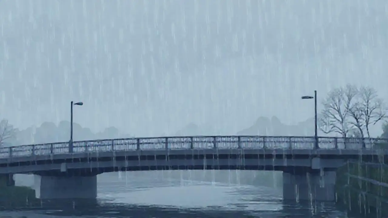 Lluvia gris sobre un puente