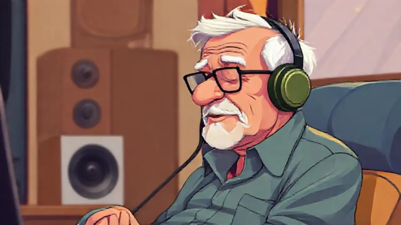Un anciano escucha música