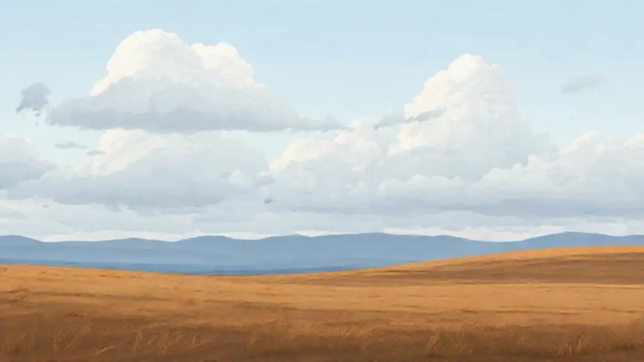 Nubes grises sobre un campo tranquilo