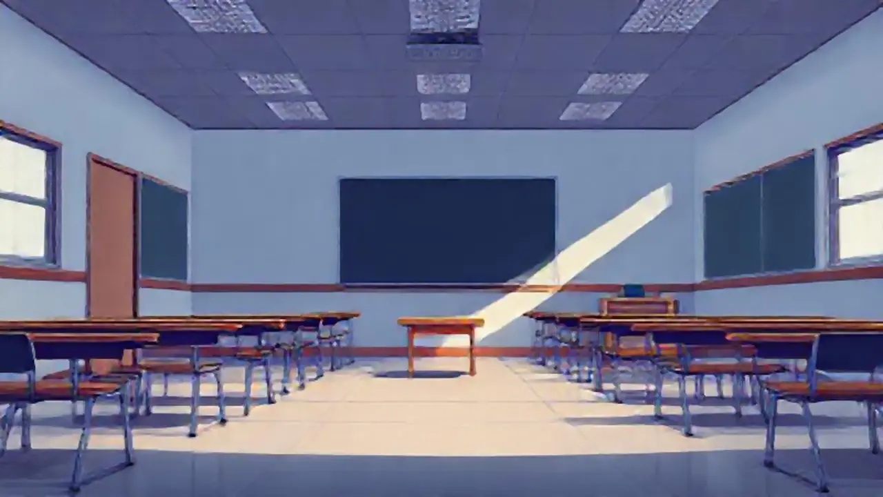 Aula vacía, luz tenue