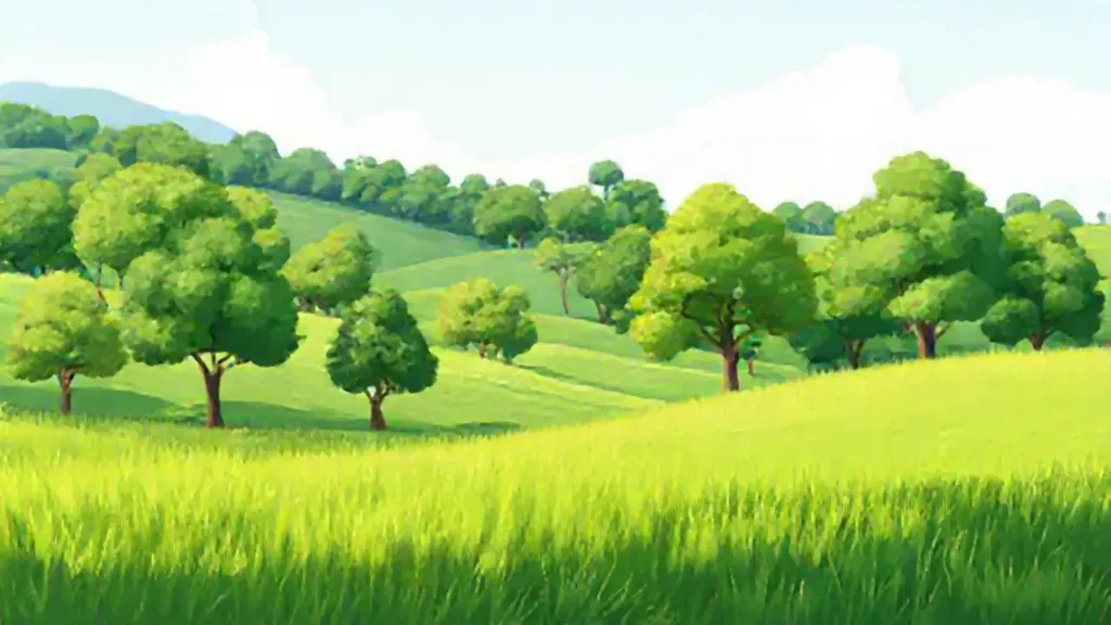 Campos verdes y árboles sanos