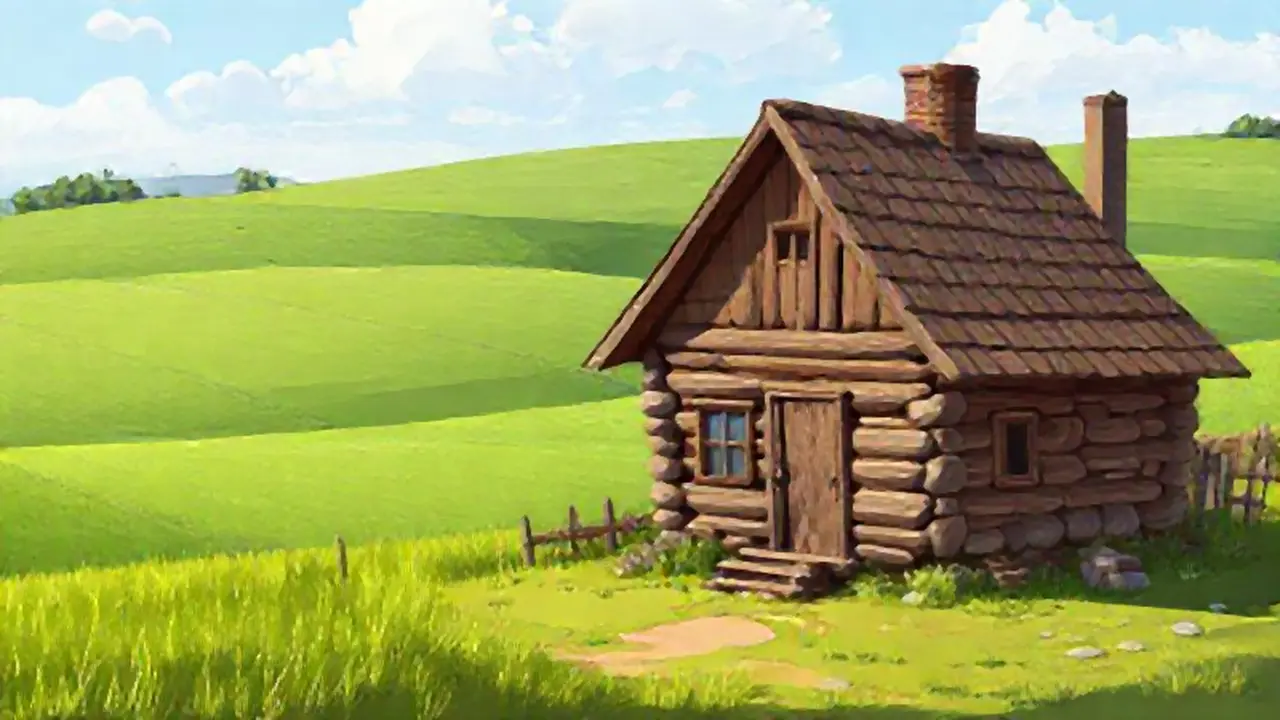 Casa de madera junto al campo