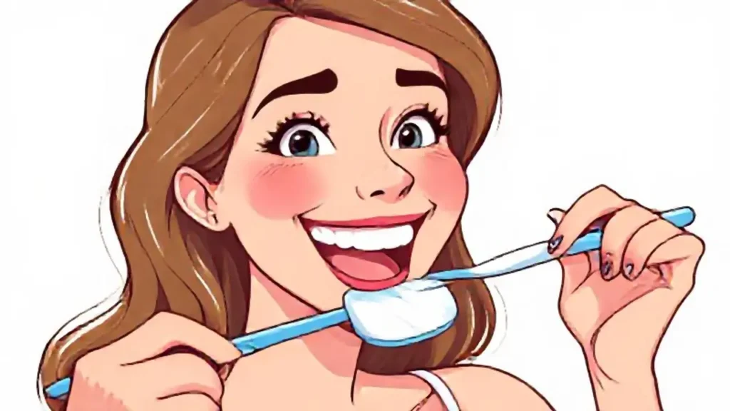 Mujer sonríe cepillándose los dientes