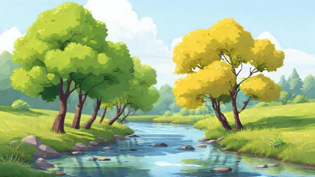 Árboles jóvenes junto al río