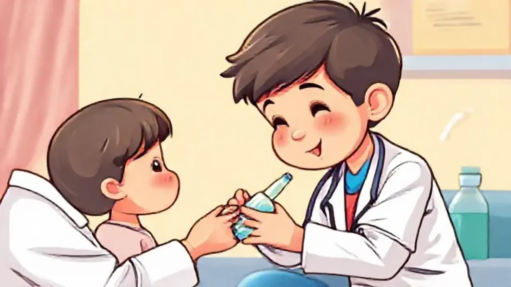 Niño tomando medicina de colores