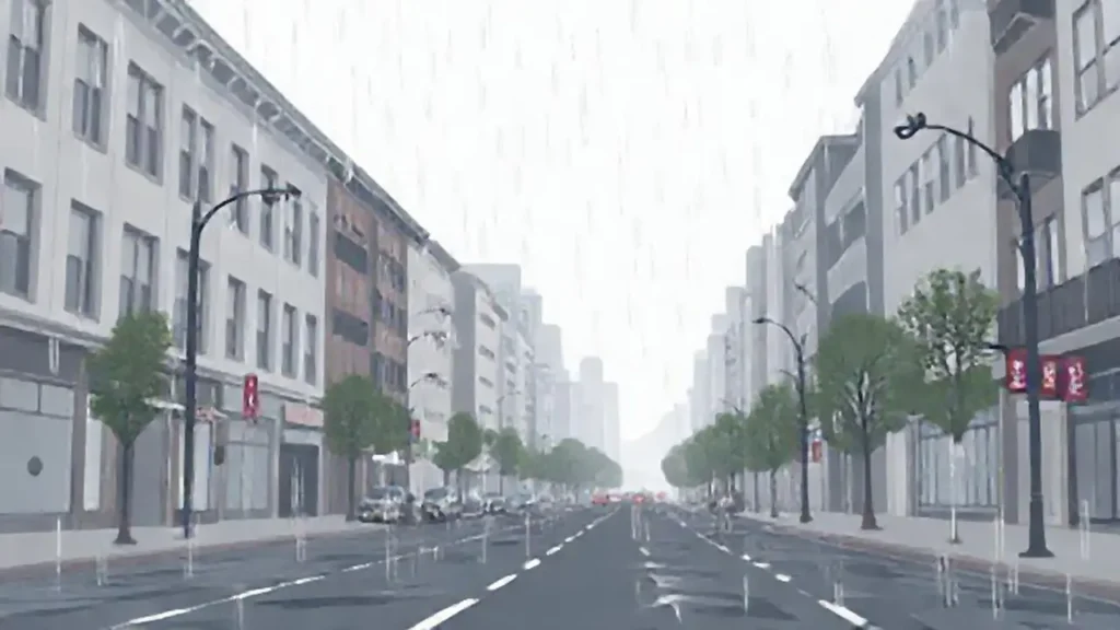 Calle gris bajo la lluvia