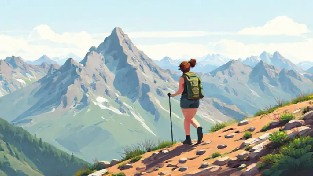 Mujer camina por la montaña