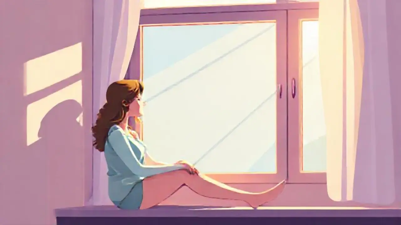 Mujer junto a la ventana, luz solar