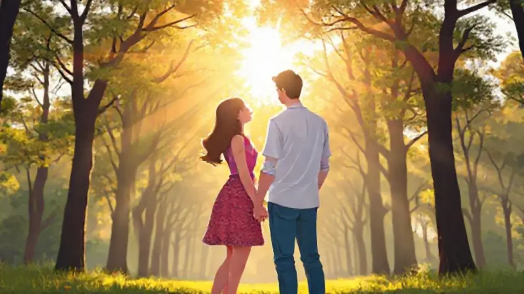 Pareja con las manos unidas bajo el sol