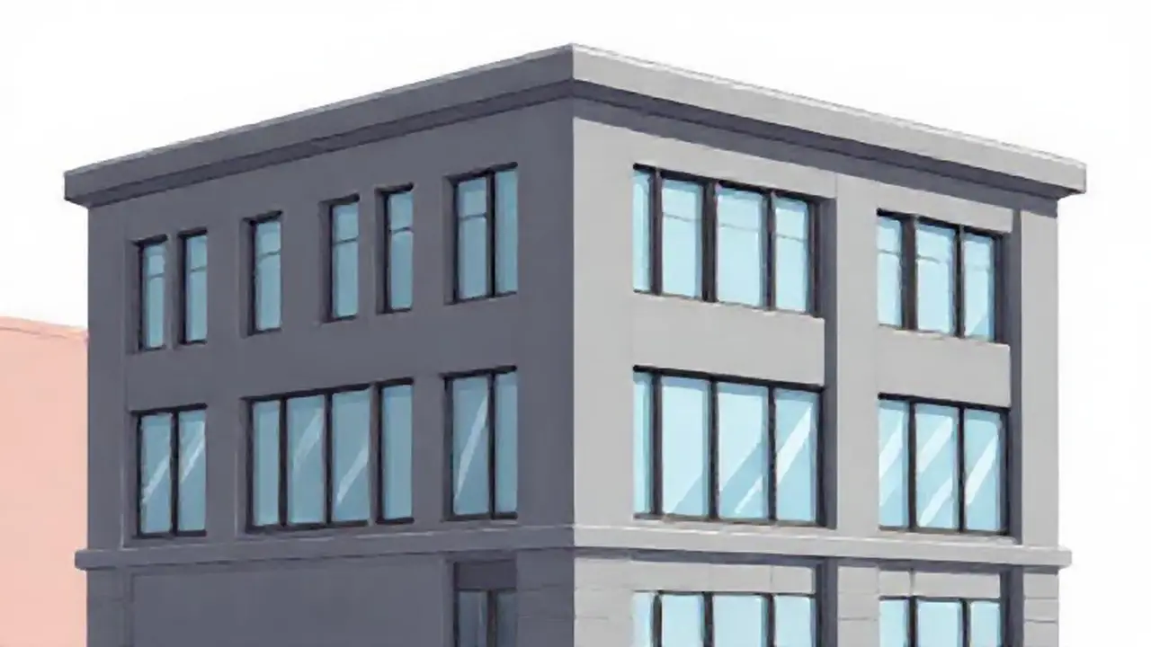 Edificio gris con grandes ventanales