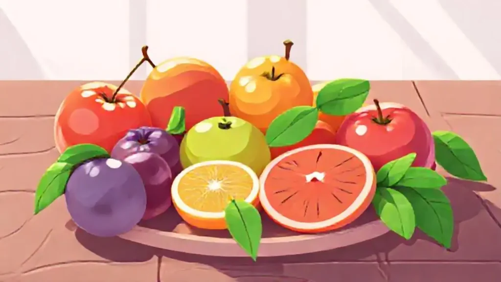Frutas brillantes sobre madera