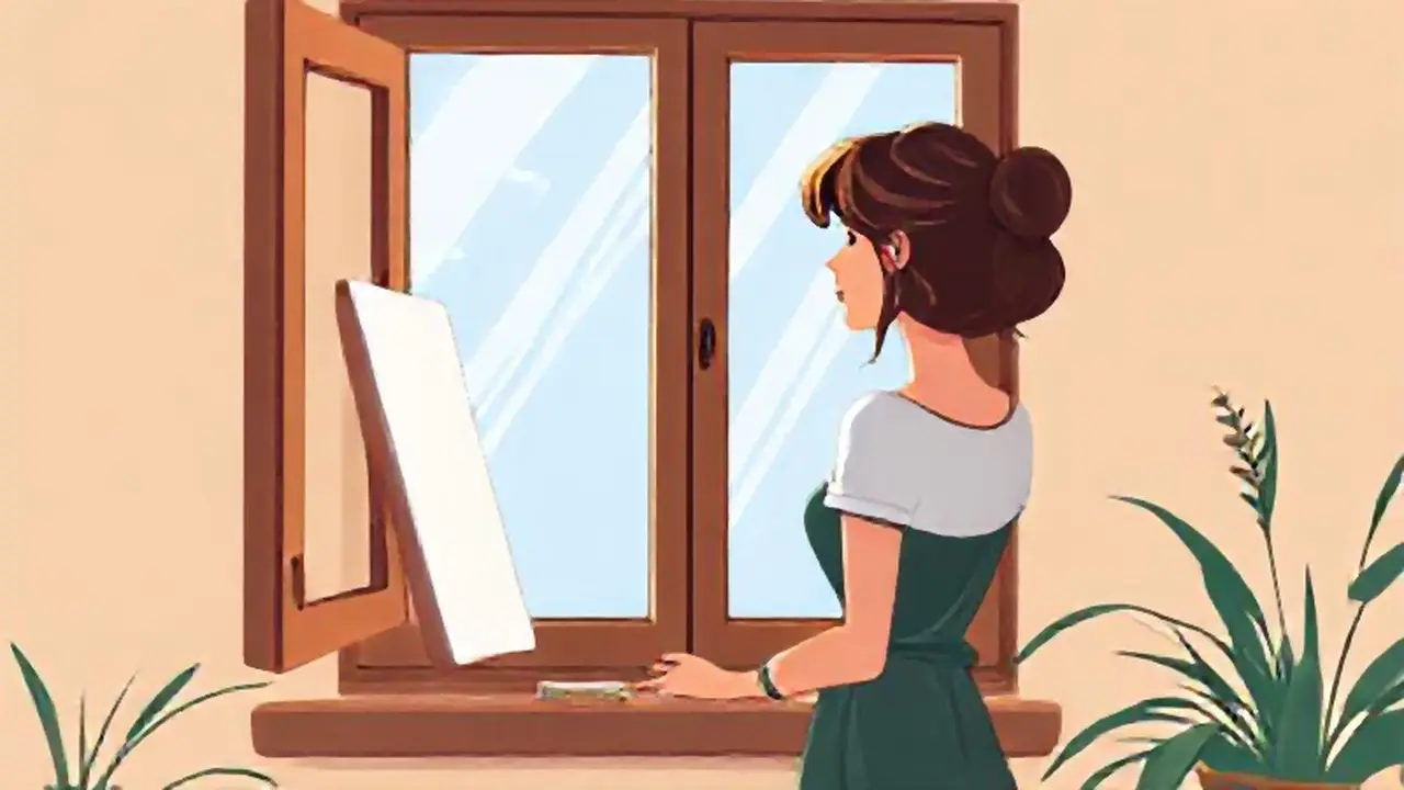 Mujer pinta en la ventana