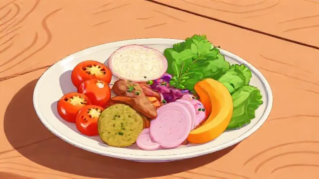 Plato saludable sobre mesa de madera