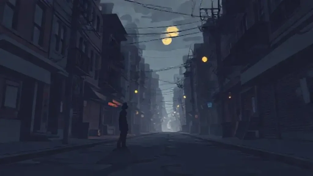 Figura solitaria en una calle oscura