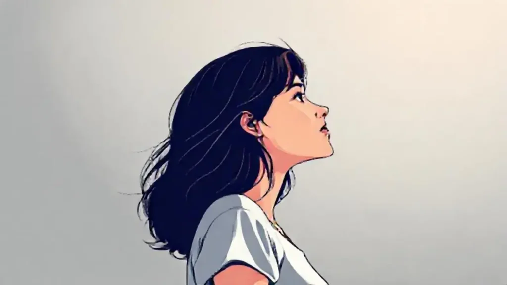 Mujer bajo el cielo gris