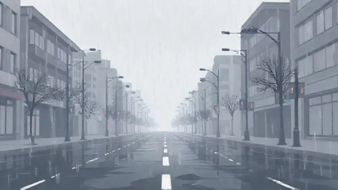 Lluvia gris en calles vacías