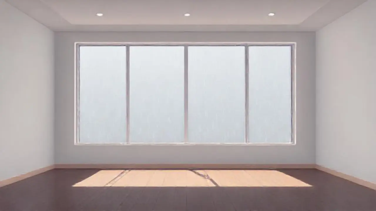Habitación vacía, lluvia gris