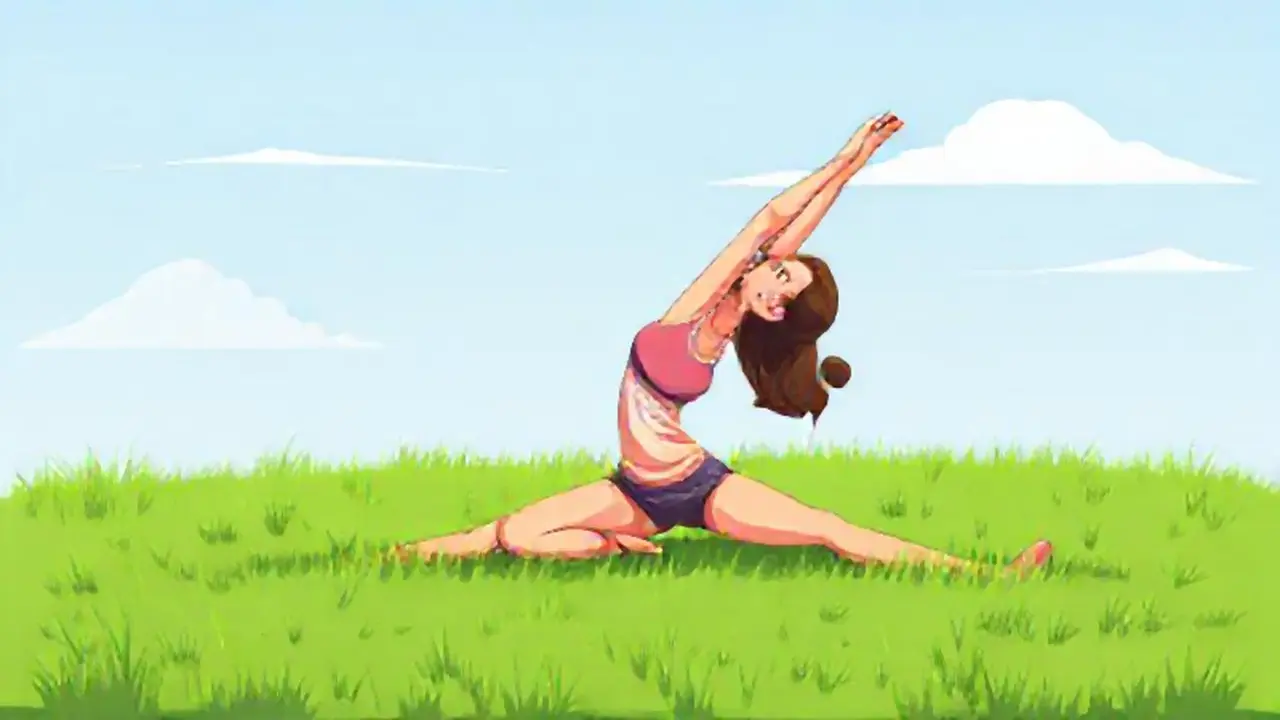 Mujer estirándose en el campo