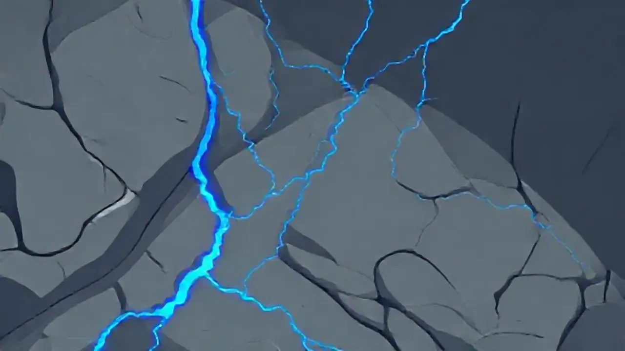 Una vena azul serpentea por la piedra gris