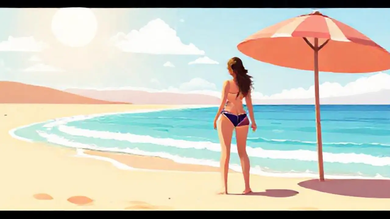 Mujer en la playa soleada