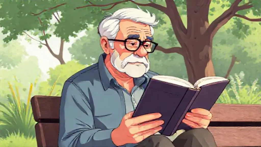 Un anciano lee al aire libre