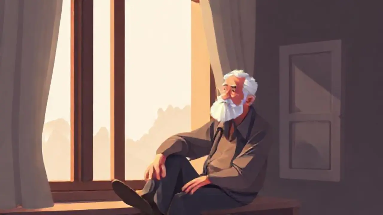 Un anciano observa la luz suave