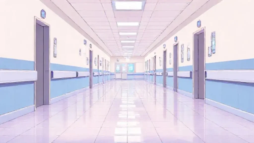 Piso de baldosas limpio en el pasillo del hospital