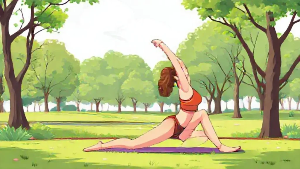 Mujer estirándose en el parque