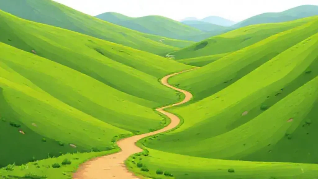 Sendero sinuoso entre verdes colinas
