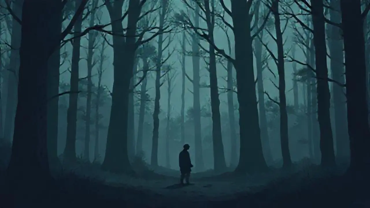 Silueta solitaria en el bosque oscuro