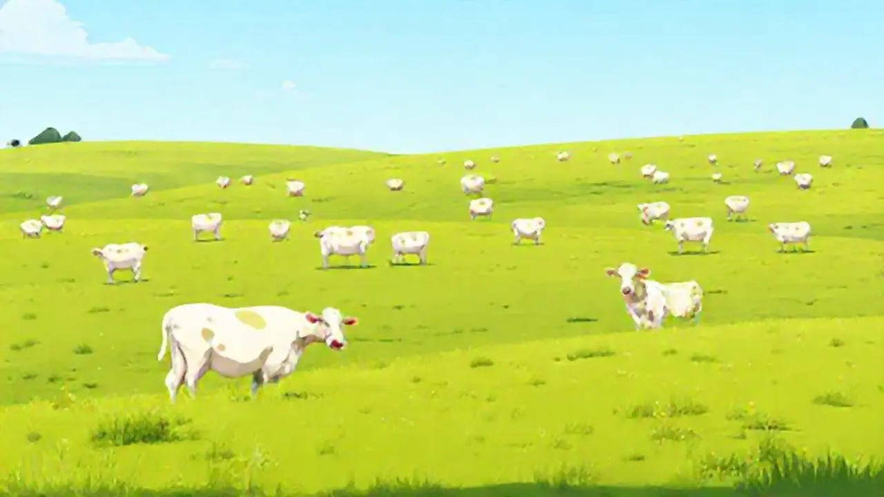 Prados verdes con vacas blancas