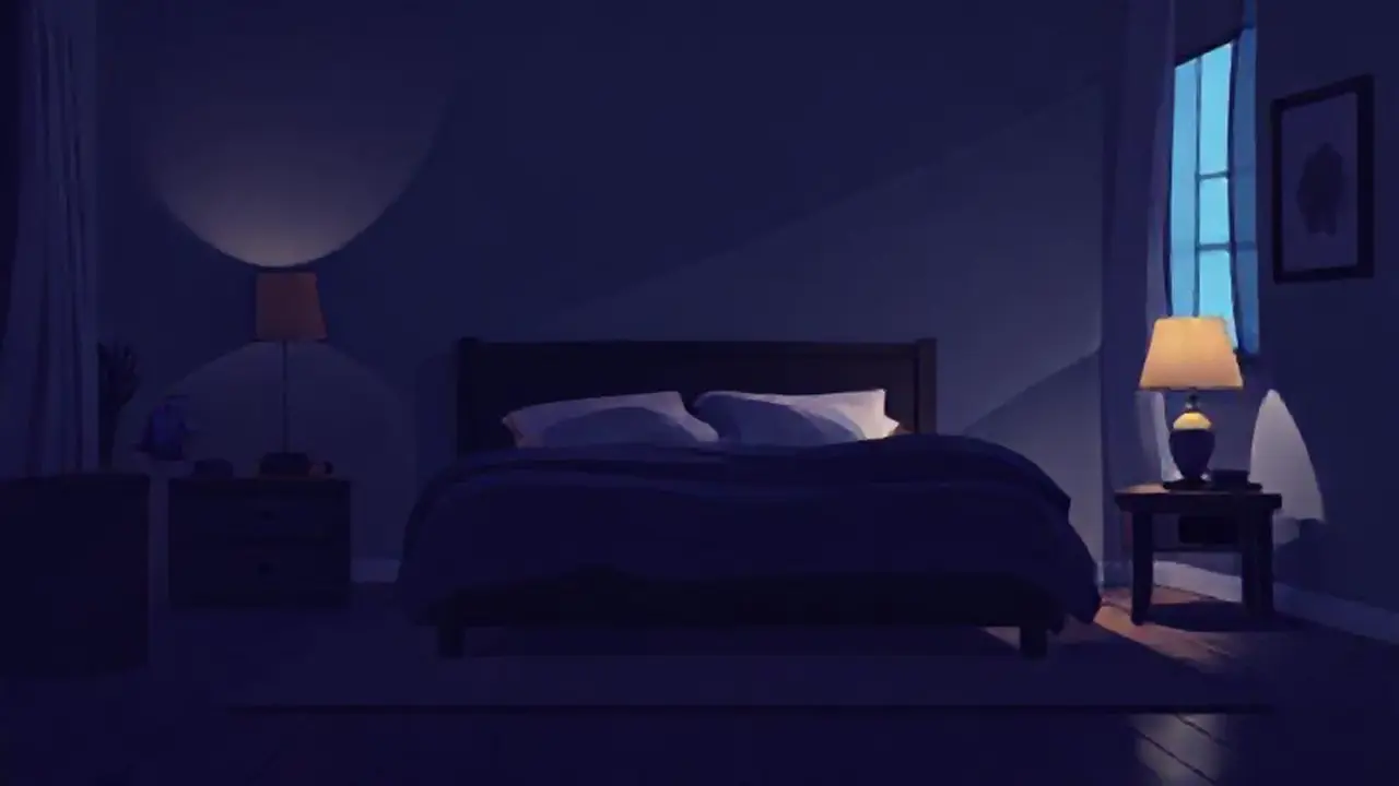 Dormitorio oscuro con luz tenue