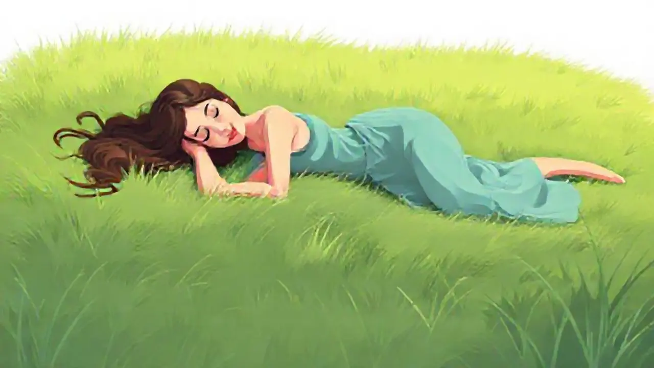 Mujer descansando sobre hierba suave