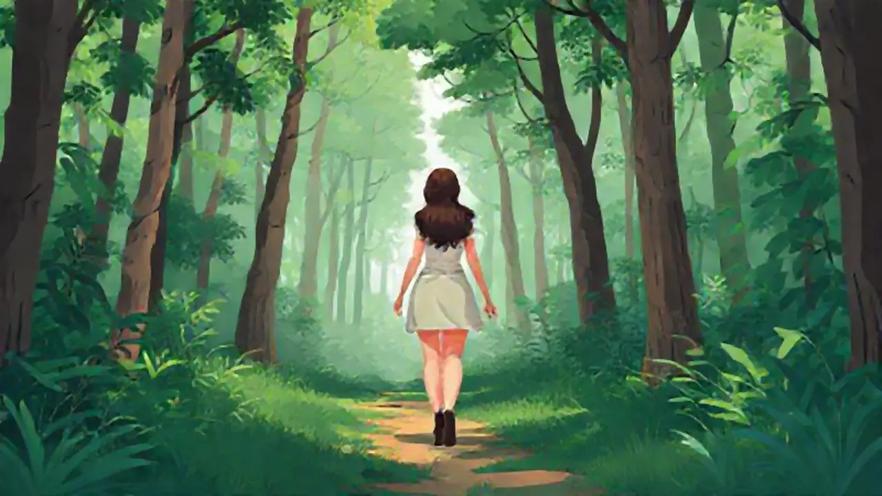 Mujer camina por el bosque