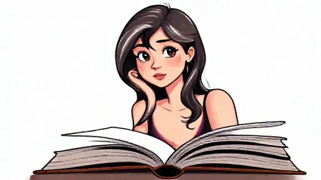 Mujer junto a un libro abierto